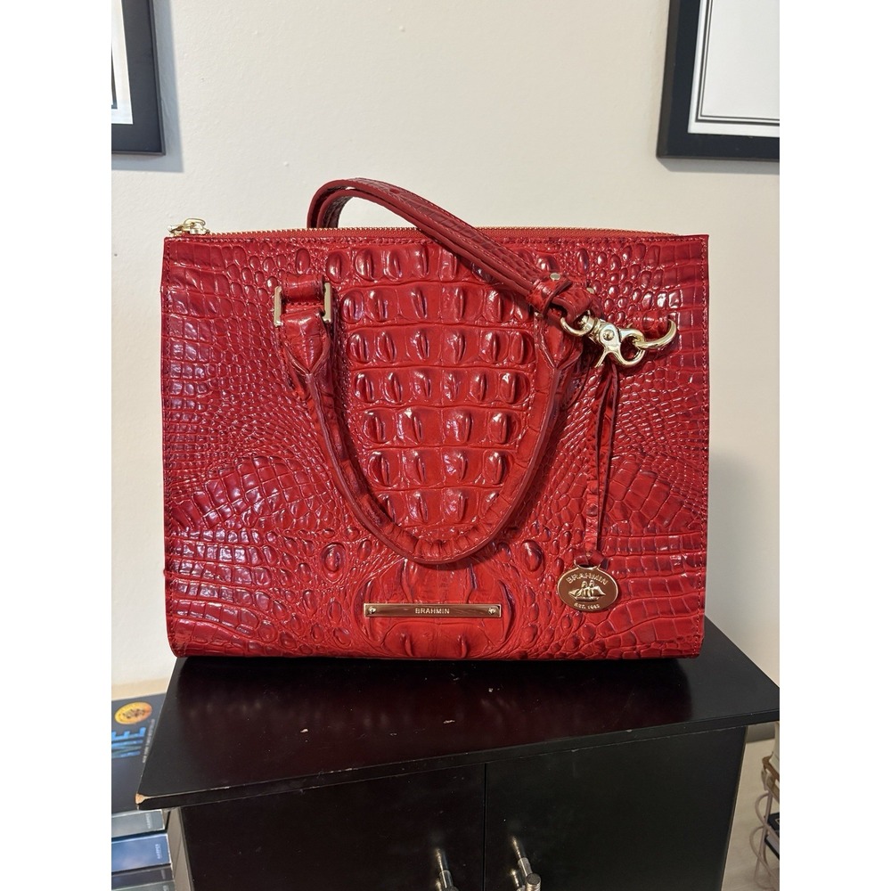 BRAHMIN Anywhere Tote Melbourne Red Croc Embossed Leather Shoulder Bag NEW